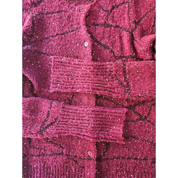 SIMPLY VERA Sweater VERA WANG Burgundy Red Sequine Metalic size Medium - Picture 7 of 8